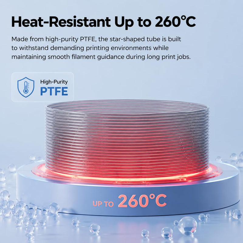 Creality PTFE Tube 4M for 1.75mm Filament, Low-Friction Star-Shaped Inner Channel Bowden Tube, High Temperature PTFE Tubing up to 260°C, 3D Printer Accessories with Tube Cutter for FDM Printers