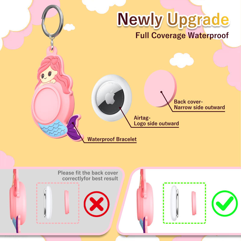 OAJ Mermaid Design Silicone Case for Apple Air Tag 1st/2nd Generation, Durable Shockproof Scratch Resistant Protective Cover with Keychain Holder for Keys, Pets, Luggage