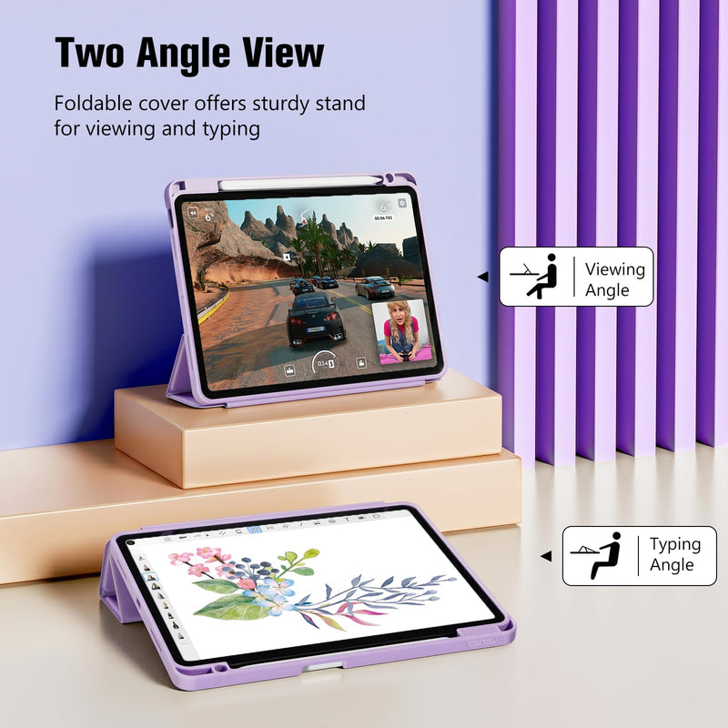 ProCase iPad Air 11 Case with Tempered Glass Screen Protector for M4/M3/M2 | All-in-One Protection Set, Pencil Holder, Slim Trifold Stand, Auto Wake/Sleep (2026/2025/2024) - Purple