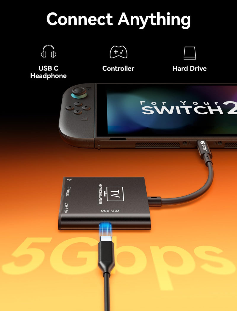 JSAUX Video Capture Card Intended for Nintendo Switch 2/Steam Deck/ROG Ally | 4K 60Hz HDMI Passthrough, 1080P 60FPS Record, Compatible with Nintendo Switch 2/Steam Deck/ROG Ally/Legion/Phone/Laptop