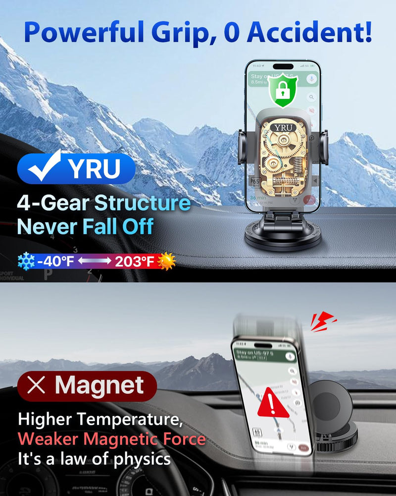 Military-Grade Heavy-Duty Metal Car Phone Holder Mount 2026 Upgraded Foldable & 360° Rotatable Arm【90LBS Safest Strongest Certs & Patent】Windshield Vent Dashboard for iPhone 17 Pro Max 16 15, Black