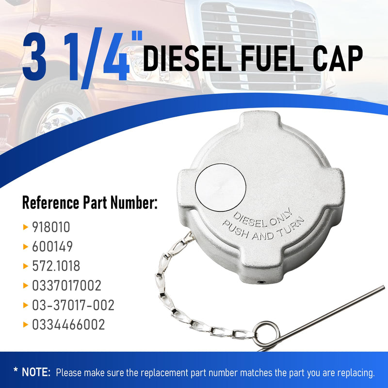 3" 1/4 Diesel Fuel Cap Compatible with Freightliner Cascadia Columbia Century Coronado Argosy 1996-2022 Truck Gas Tank Cap Replace# 572.1018, 03-37017-002, 0334466002, 600149, 918010 1 Pack Non-Locking Diesel Fuel Cap