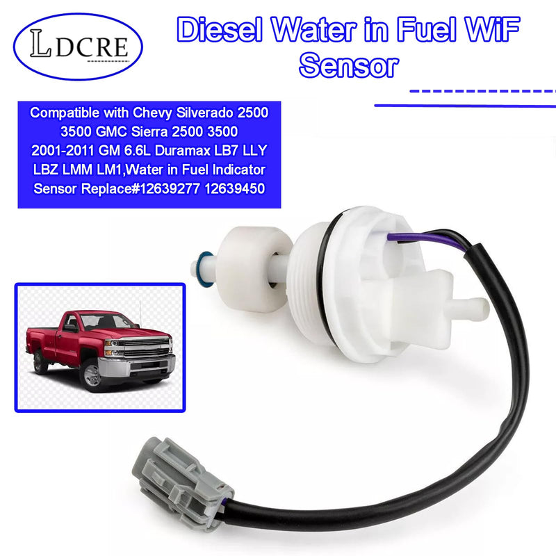 Diesel Water in Fuel WiF Sensor Compatible with Chevy Silverado 2500 3500 GMC Sierra 2500 3500 2001-2011 GM 6.6L Duramax LB7 LLY LBZ LMM LM1,Water in Fuel Indicator Sensor Replace#12639277 12639450