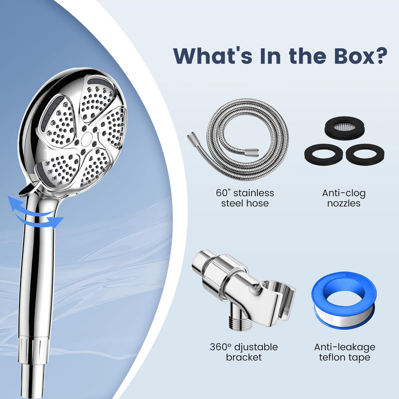 FEELSO Filtered Shower Head with Handheld, High Pressure 7 Spray Showerhead with Filters for Hard Water - Remove Chlorine, Reduce Dry Itchy Skin, Anti-clog Nozzles, Power Wash to Clean Tub, Tile & Pet Chrome