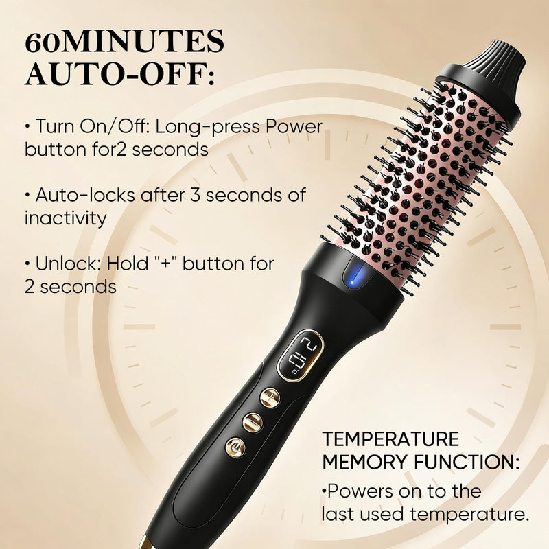  [AUSTRALIA] - Ninnyi Hot Brushes for Hair Styling, 38mm Adjustable Temperature Round Heated Thermal Curling Brush with Display for Short to Medium Hair