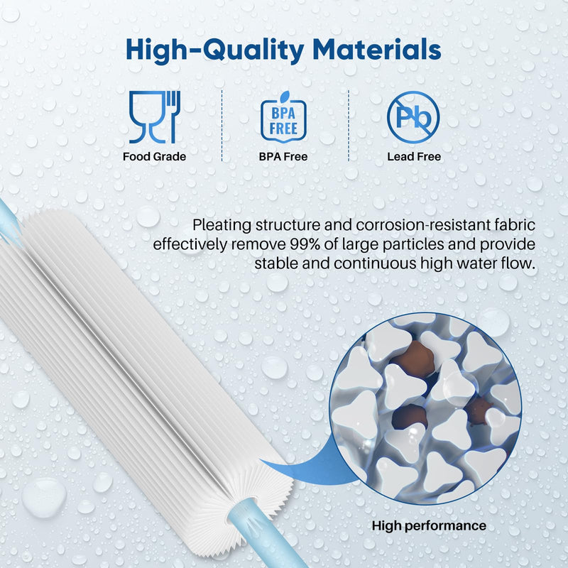 PUREPLUS 5 Micron 10"x2.5" Whole House Pleated Sediment Filter for Well Water, Replacement Cartridge for Universal 10 inch RO System, W50PE, WFPFC3002, SPC-25-1050, FM-50-975, 801-50, WB-50W, 4Pack 4 Count (Pack of 1)