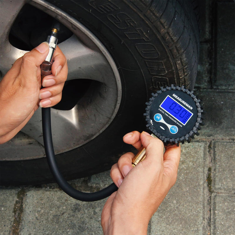 MEASUREMAN 2-1/2" Dial Size Digital Air Pressure Gauge with 1/4'' NPT Bottom Connector and Protective Boot, 0-250psi, Accuracy 1%, Battery Powered with LED Light (Pack of 2) Long thread (Pack of 2)