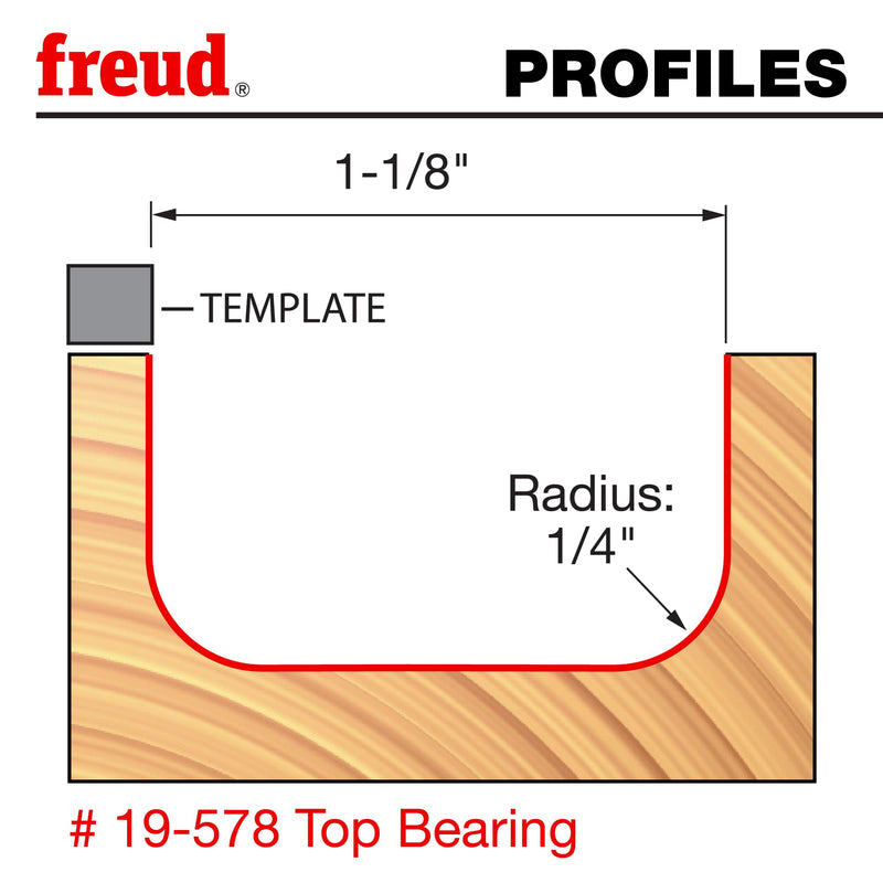 Freud 19-578: 1/4" Radius Dish Carving Bit with 1/2" shank, 1-1/8" overall diameter