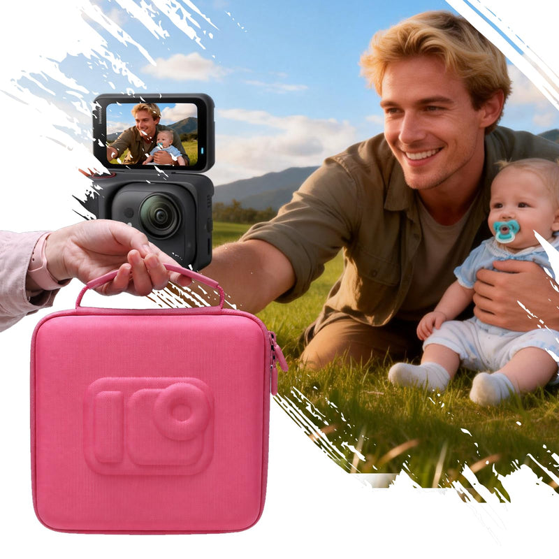XANAD Hard Case for Insta360 GO Ultra/GO 3S/GO 3 Action 4K Vlog Camera,Pink | Carrying Cases for Insta360 GO Ultra/GO 3S /GO 3 Action Vlogging 4k Cameras Accessories with Rubber Hand Strap-Travel Partner Pink