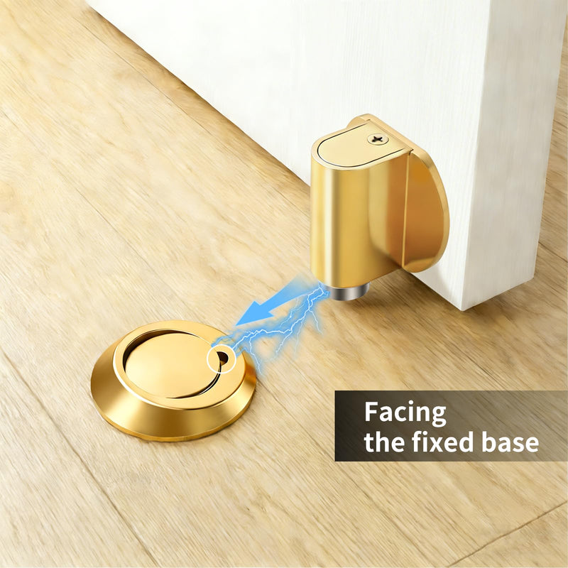AIMAXINKE Magnetic Door Stoppers, Magnet Door Stop - Stainless Steel Door Catch, Retractable Bottom of Door Holder Suits Gaps Within 1.5" Keep Door Open, No Drill 3M Adhesive & Screws - Golden2 Pack Golden2Pc
