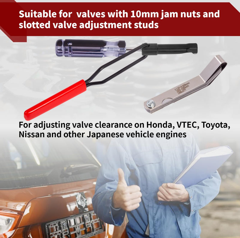 Valve Adjustment Tool for 10mm Jam Nut,with Angled Feeler Gauge, Slotted Valve Adjusting Stud,Valve Lash Adjustment Tool for Honda,Toyota,Nissan and Other Japanese Car Engines