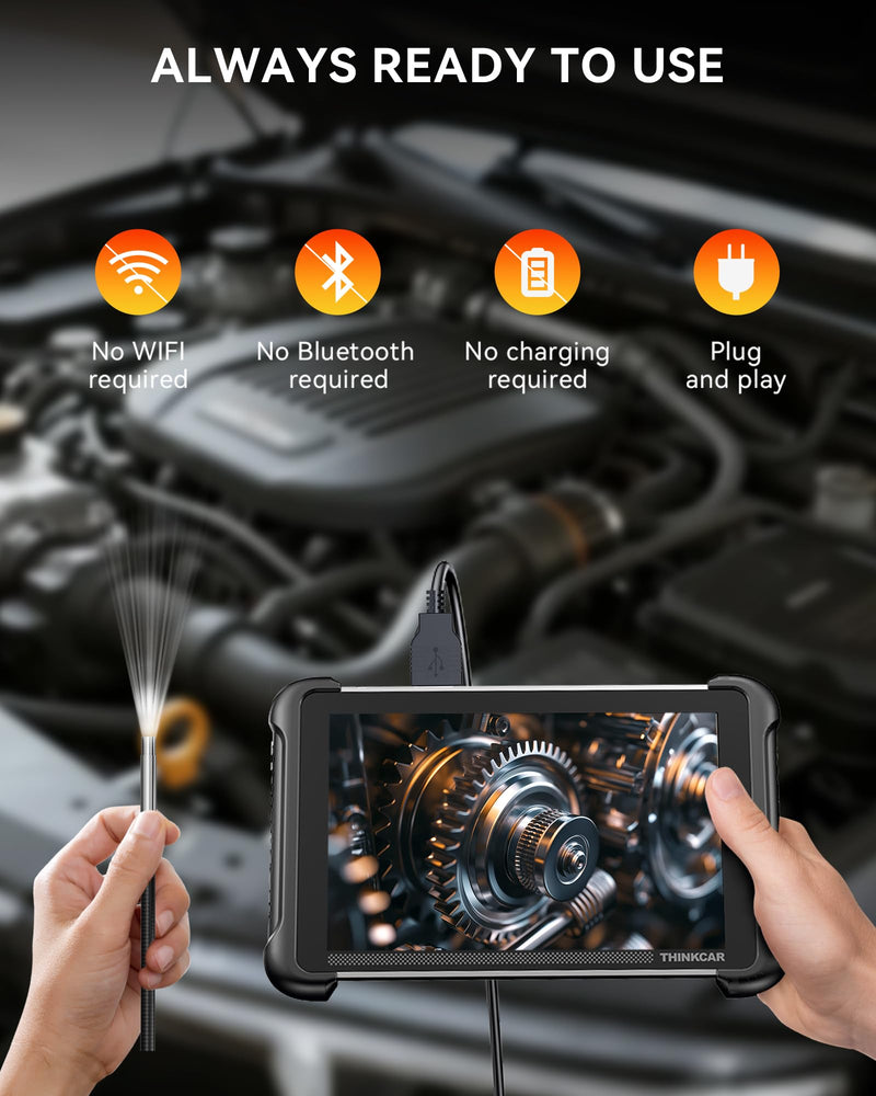 THINKCAR TES102 Endoscope Camera with Light, 0.21 Inch HD Borescope with 6 Adjustable LED Light, IP67 Waterproof Semi-Rigid Snake Camera, One Click Snapshot Inspection Borescope