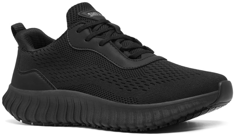 SHULOOK Non Slip Work Shoes for Men Slip Resistant Water-Resistant Food Service Kitchen Chef Restaurant Nurse Work Sneakers Lace Up Mesh Comfortable & Casual Walking Shoes Black 8.5