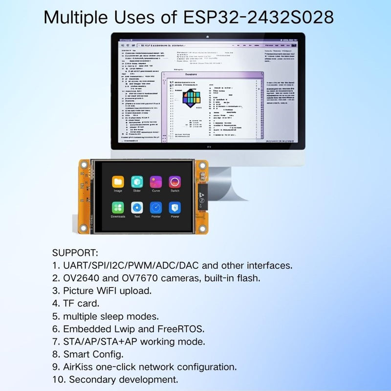 2PCS 2.8" inch ESP32 Display, ESP32 Module ESP32-2432S028R WiFi+BT Dual-core TFT Module ILI9341 Driver for Arduino IoT, ESP32 Development Board 240X320 Smart LCD Display Screen 2.8 inch 2pcs