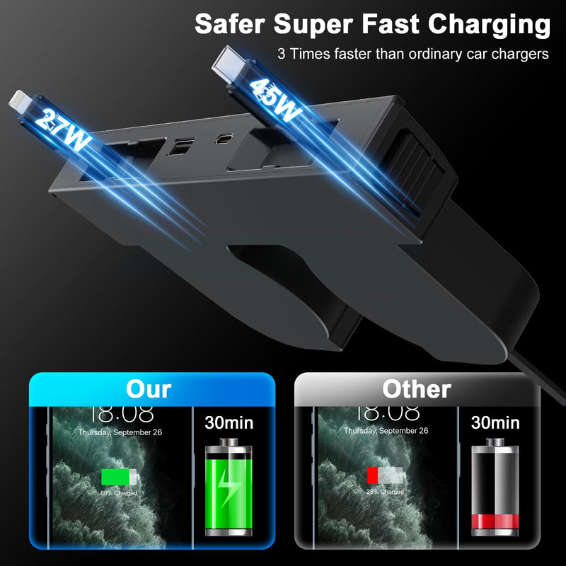 USB HUB for Tesla New Model Y Juniper & Model 3 Highland，Hidden Docking Station Design，Tesla Model 3 (2024 2025 2026)/New Model Y Juniper Accessories for Phone Charger Fast Charging Cables for Model 3 2024 2025（45W）/Model y juniper