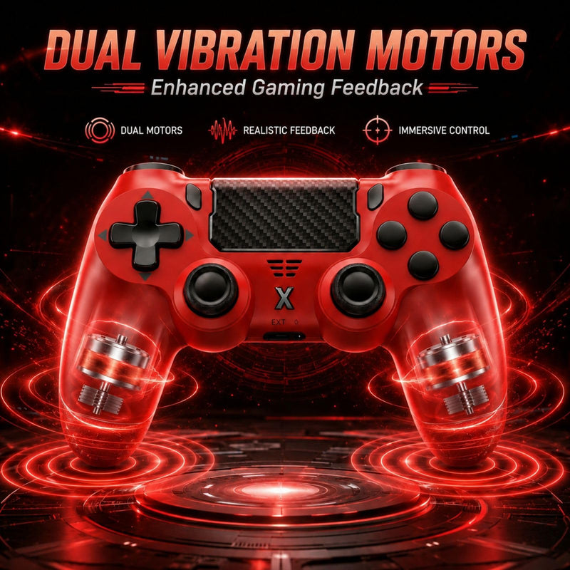 BJXOZ Wireless Controller for PS4 Controller, Gamepad with Dual Vibration | 1000mAh, Six-axis Gyroscope Sensor, USB-C Port, Speaker, 3.5mm Headphone Jack, Touchpad, Compatible with PS4/Slim/Pro/PC Red