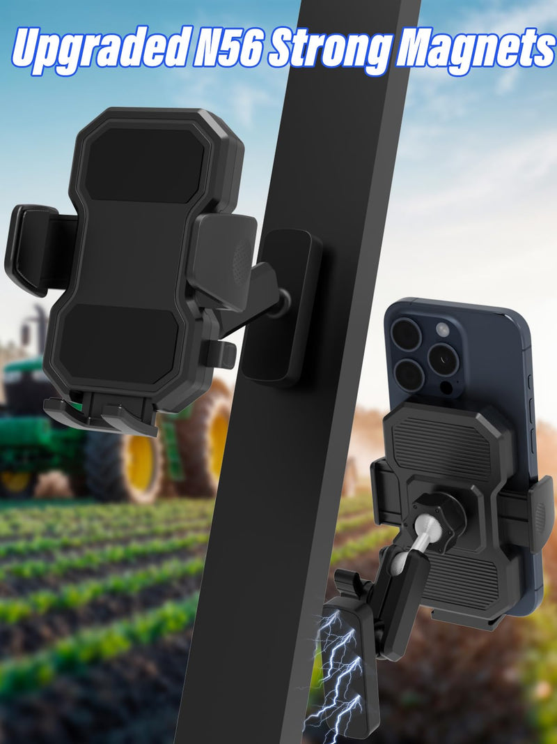 Magnetic Phone Holder for Tractor/Forklift/Excavator | Upgraded N56 Strong Magnet, Adjustable Metal Arm, 360° Rotatable, One-Button Release, 4-7" iPhone/Galaxy/Android
