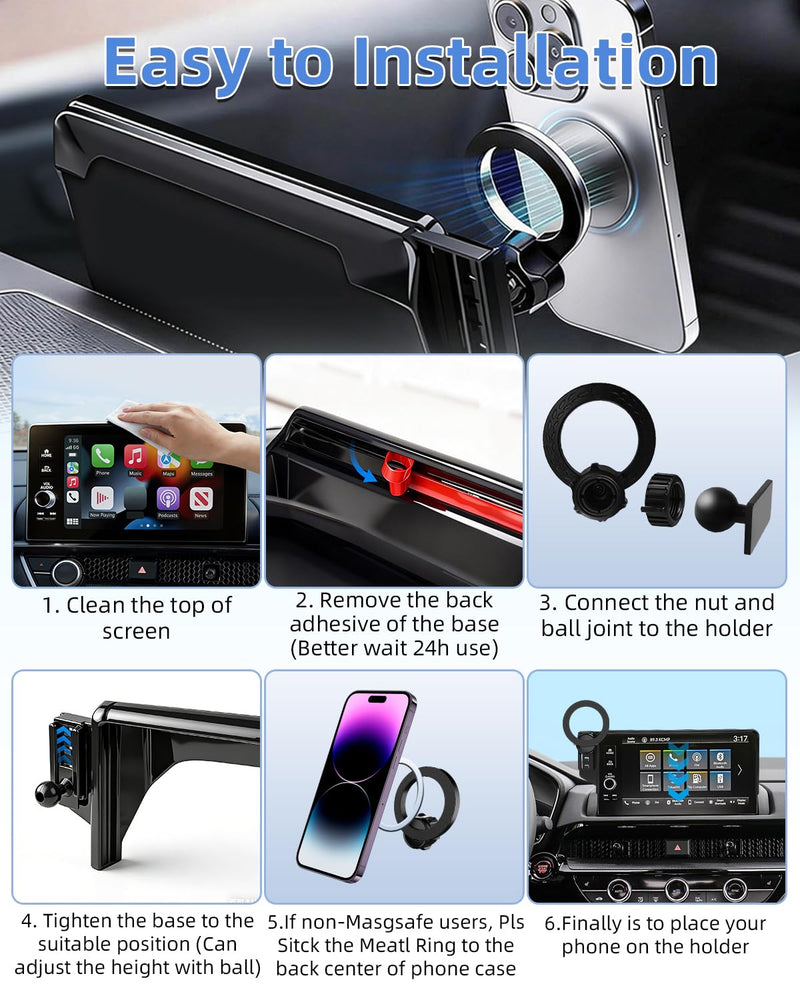 Magsafe Dual Phone Holder for Honda Accord 2023-2026 Accessories 7/9-Inch | For SE/EX/LE Strong Magnetic Car Phone Mount with MagSafe 360° Rotation Cradles Not Block Vent Hands Free (Not Fit 12.3'') Honda Accord 2023-2026 (7/9-Inch)