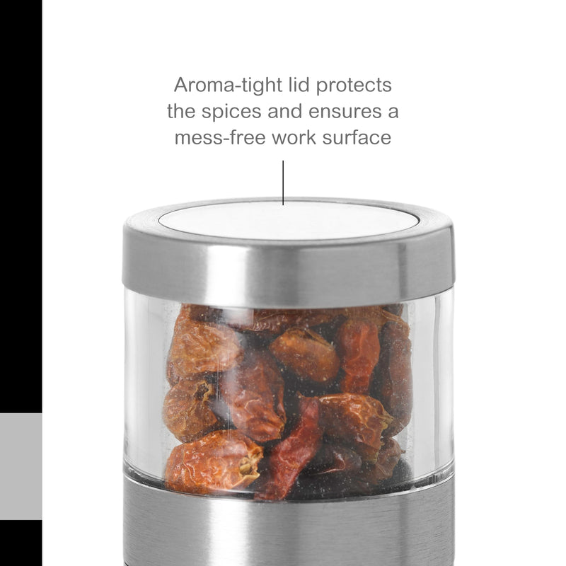 AdHoc Voyage Spice Mill - Stainless Steel Spice & Herbs Gadget - Easy Clean Herb & Spice Mill - Unique & Refillable Mill for Seasoning - Aroma-Tight Gadget for Spices