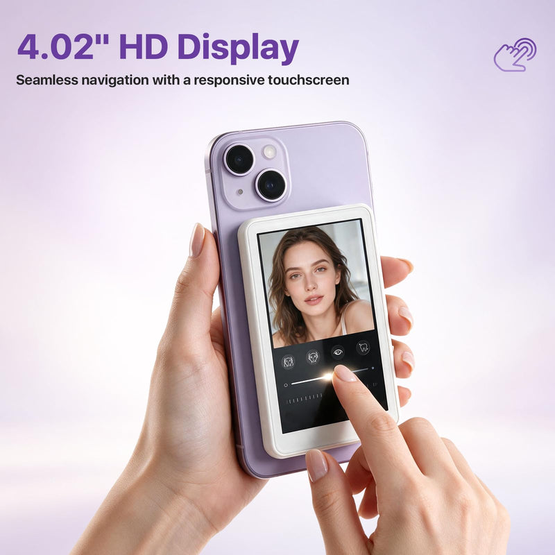 Touch Selfie Monitor Screen for iPhone 17, Magnetic Back Camera Monitor | 4K 60fps Recording, 180° Rotation, Built-in Speaker, Remote Control, 4.02" Vlog Screen for iPhone 17/16/15/14/13/12 & Android