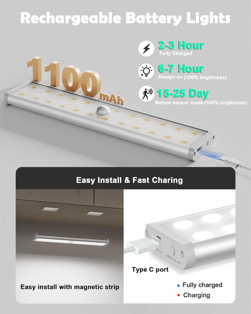 SZOKLED 58-LED Under Cabinet Lighting Wireless, RGB Motion Sensor Night Lights with Remote, 1100mAh Magnetic Under Cabinet Lights for Kitchen, Shelf, Stair, 15 Color (4 Pcs) Rechargeable / 4 Pack