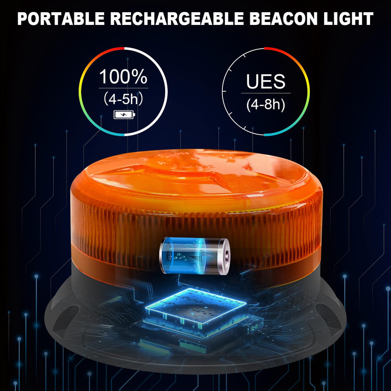 AnTom Magnetic Wireless Strobe Light, Waterproof Rechargeable LED Beacon Lights for Trucks, Vehicle Emergency Flashing Warning, forklifts,Tractors,Golf Carts,Cars Amber