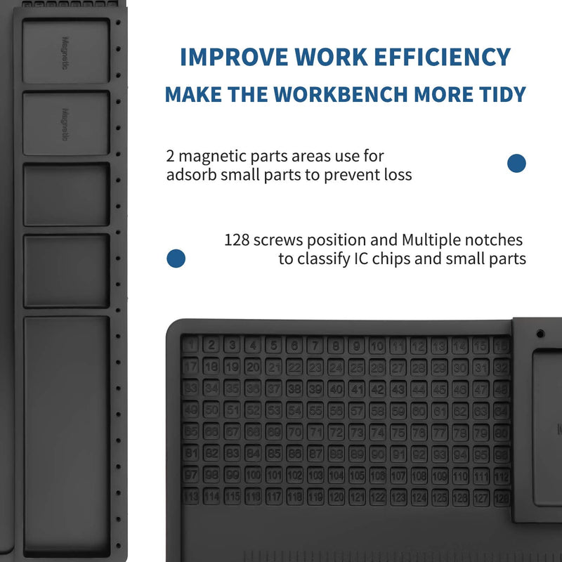 HengTianMei-202 Black Magnetic Repair Work Mat Heat Resistant 932°F, Silicone Soldering Mat Expand Work Area for Soldering, Electronics, BGA, Soldering Station, Computer Repair Etc 17" * 12" HTM-202