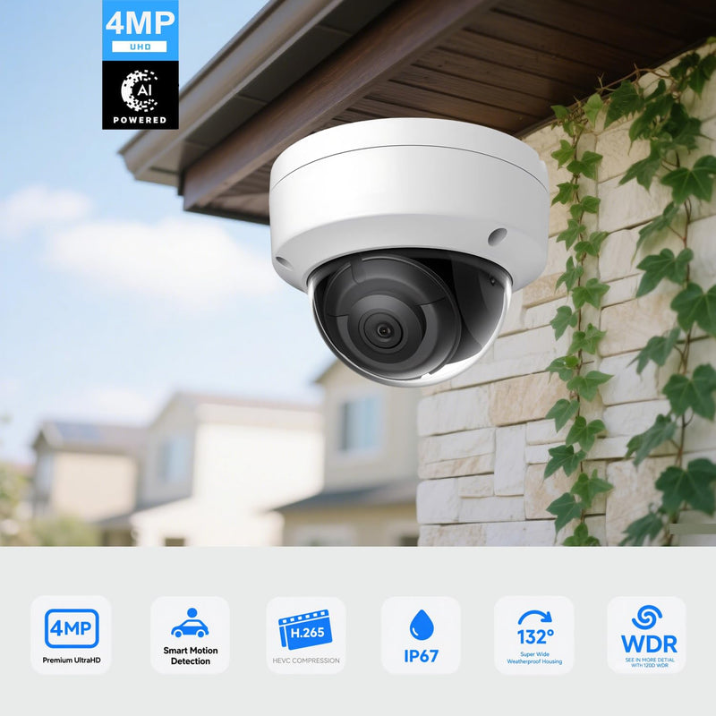 DS-2CD2143G2-I 4MP AcuSense POE IP Dome Camera Outdoor, 2.8mm Wide Angle, 3-Axis, WDR, IP67, IK10, H.265+ with Human and Vehicle Detection DS-2CD2143G2-I