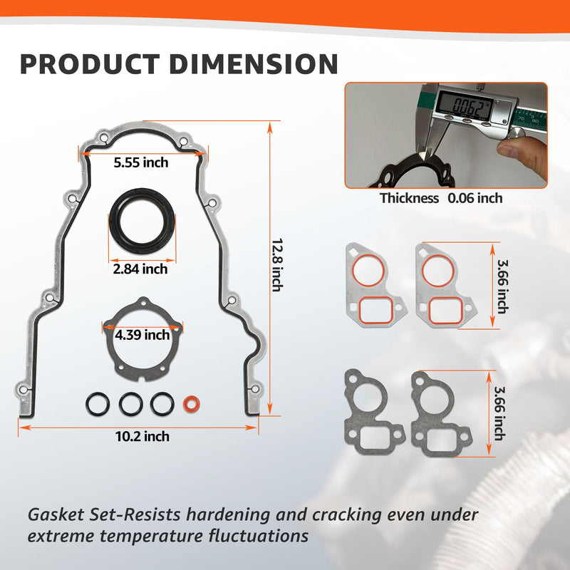LS Timing Cover Gasket Set & Water Pump Gaskets Fits 4.8 5.3 5.7 6.0 6.2L LS Gen III IV V Engine - LS1 LS6 LS2 LS3 LQ4 LQ9 LR4 LM7 L59 L76 L77 LY6 L96 Replace# TCS45993 TCS10448 12633904