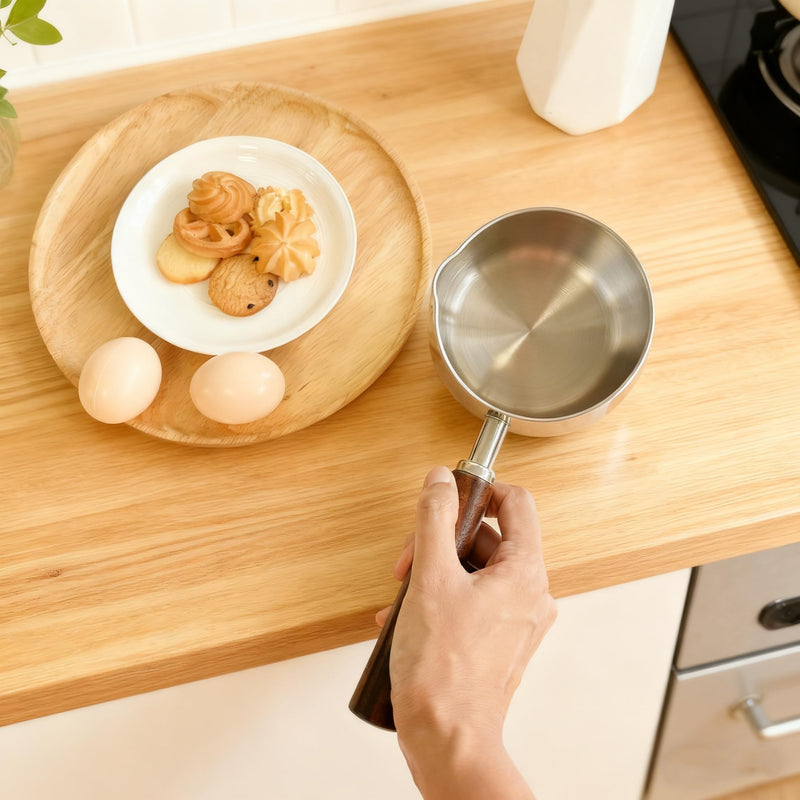 IMEEA 17oz Small Milk & Butter Warmer Pot SUS304 Stainless Steel Sauce Pot with Wooden Handle for Single Servings, Heating Milk, Melting Butter & Small Portions 0.5 Quarts