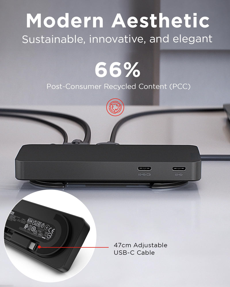 Lenovo USB-C Dual Display Travel Dock - 7 Ports, Integrated Cable, Universal Compatibility, Two displays at 4K - Black USB Dock