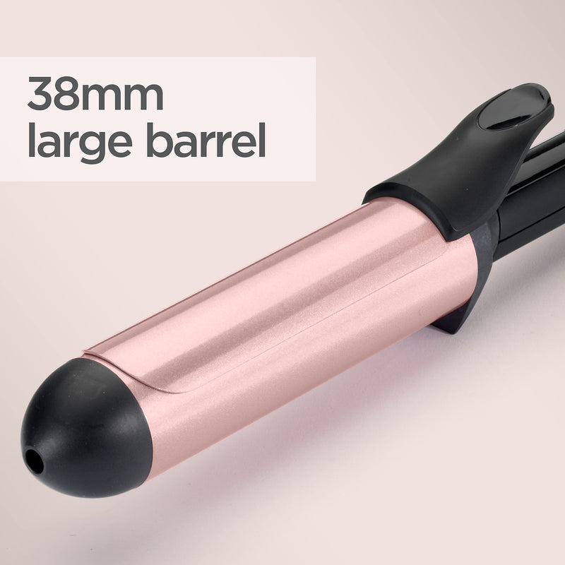 Babyliss Rose-Quartz 38mm Curling Tong - Natural Waves & Big Curls, Pink | Curling Iron For Large Curls, Quartz-Ceramic, Long Barrel, 6 Heat Settings, Fast Heat-Up, Auto Shut Off, Heat Mat, 2453U Pink - 38mm Tong