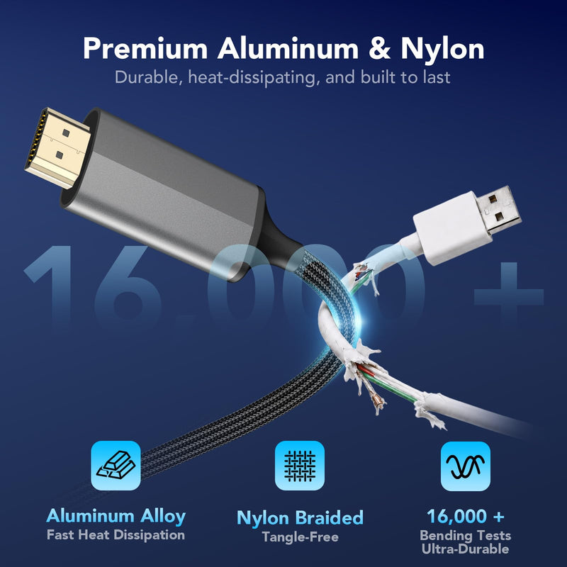 Lightning to HDMI Adapter for iPhone to TV/Projector/Monitor | 1080P@60Hz Screen Mirroring Cable | Plug & Play, No Power Needed | 6.6ft/2m Compatible with iPhone14/13/12/11/XS/XR/8+/7/iPad Space Gray