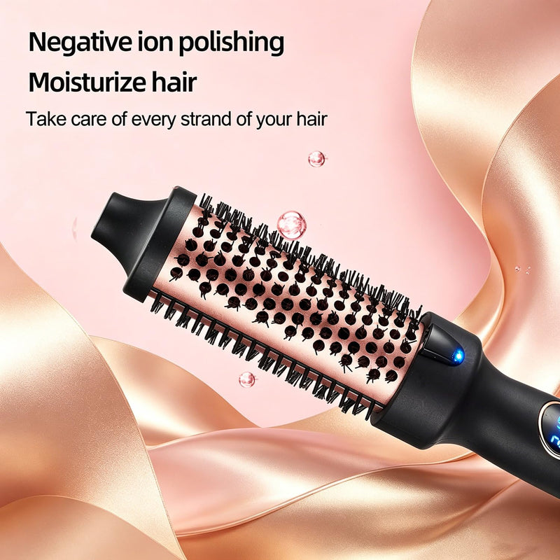 [AUSTRALIA] - Thermal Hair Brush, 38MM Heated Round Brush for Long Dry Hair, Curling Iron & Straightener, 3 Temperature Settings up to 210°C, 30s Fast Heating, Anti-Scald Nylon Bristles
