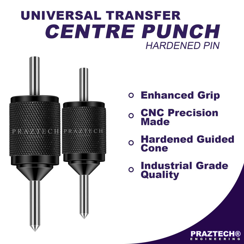 PRAZTECH® Universal Transfer Centre Aligner Center Punch - Hardened Pin (Set of 2) | EASY transfer center holes accurately | DIY Workshop Garage Hand Tool