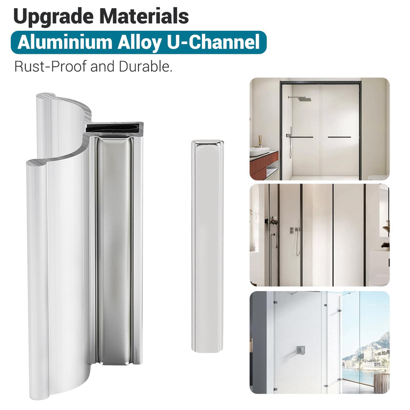 3" Frameless Shower Door Handle with Metal Strike Plate and 3" Shower Door Magnet. Suitable for Glass Doors with thicknesses of 1/8 inch, 5/32 inch, 3/16 inch, and 1/4 inch.
