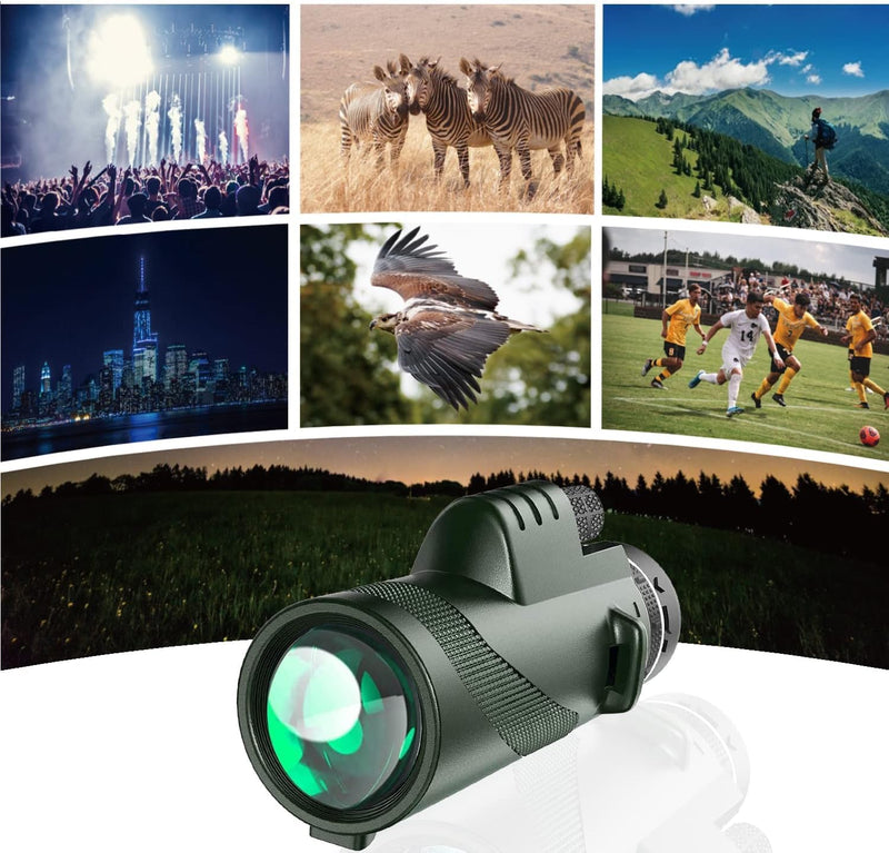 Monocular-Telescope 80x100 High Powered Monoculars High Definition forAduts High Powered with HD BAK4 Prism Smartphone AdapterTelescope Bird Watching Travel Camping Hiking-Green Green