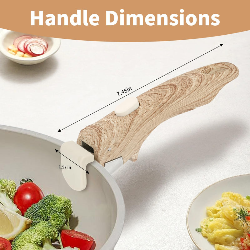 Removable Handle Wood-Like, Detachable Handle for Pots and Pans, Universal Cookware Handles, Compatible with Thin Edge Cookware, 2 Pack
