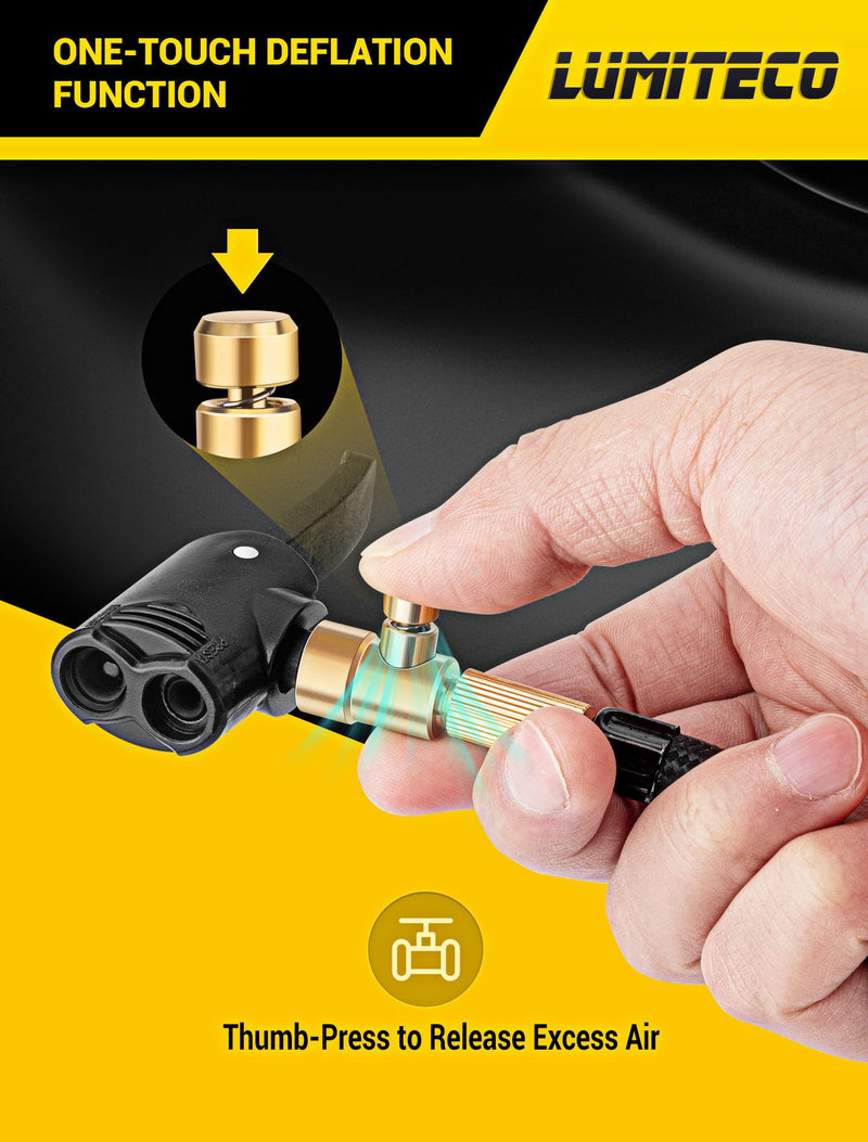 Locking Presta Schrader Air Chuck for Bike Tire, Dual Head Pump Nozzle with 1/4" F-NPT Quick Connect for Tire Inflator, Presta&Schrader Valve Adapter w/Air Release Nob for Bicycle Floor Pump