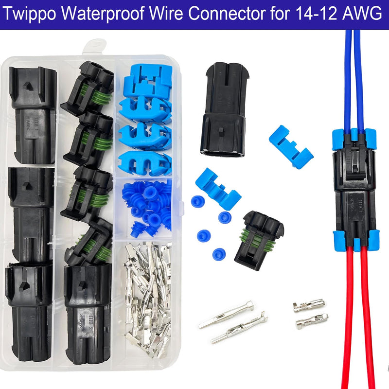 14-12 AWG 2 Pin Connector Weather Pack Connectors Kit 2 Wire Waterproof Automotive Electrical Plug Connectors Quick Connect and Disconnect (4 Set) 2pin/4kit/14-12AWG