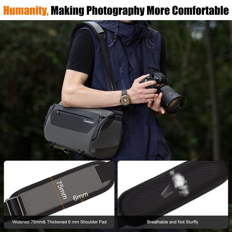 Compact Camera Bag Sling, Padded Photography Case Crossbody forTravel | with Luggage Strap For Canon, Nikon, Sony, Fuji DSLR/SLR/Mirrorless Cameras, Lens(Dark Gray) Dark Grey Medium