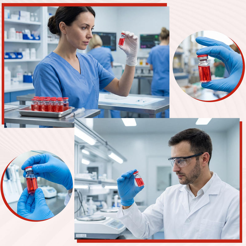 100 Pcs 3ml Sealed Sterile Empty Vials with Self Healing Injection Port Clear Glass Empty Vials with Plastic-aluminum Flip Cap and Rubber Injection Stoppers Flat Bottom Lab Vial (Red Lid) 100 clear and red lid