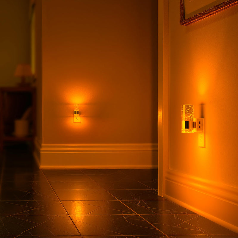 Briignite Night Light, 2 Pack Dimmable Night Lights Plug into Wall, LED Night Light with 0-100 LM Adjustable Brightness, Automatic Night Lights with Dusk to Dawn Sensor, for Bathroom Hallway Sliver Ring-Amber