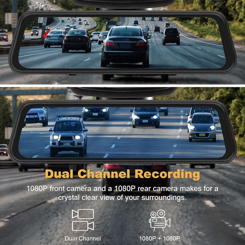 Rear View Mirror Dash Camera for Car Security Front and Rear Dash Cam, Dashcam 10’’ Touch Screen Dual Cameras Car Video Recorder Night Vision G-Sensor Parking Assistance 24H Parking Monitor