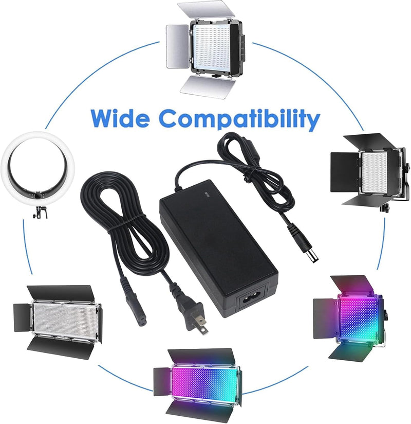 15V Video Light Power Adapter Compatible with GVM Great Videq Maker 520S 560AS 672S 680RS 480LS 480LSG 29W 800D 800D-RGB 40W High Beam Bi-Color LED Video Soft Light Panel XMX-6501EPT