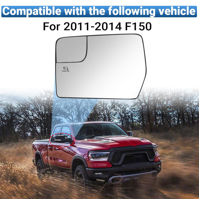Driver Left Side Power Heated Mirror Glass for Ford F-150 2011 2012 2013 2014 - OEM Replacement for BL3Z-17K707-E Driver Side (Left)