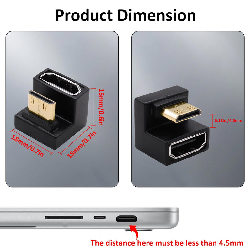 180 Degree U-Shaped Mini HDMI to HDMI Adapter Extender Converter | Up Angle Mini HDMI Male to HDMI Female,UHD2.1 8K@60Hz,48Gbps,for Camera Portable Display Monitor Projector,2pcs