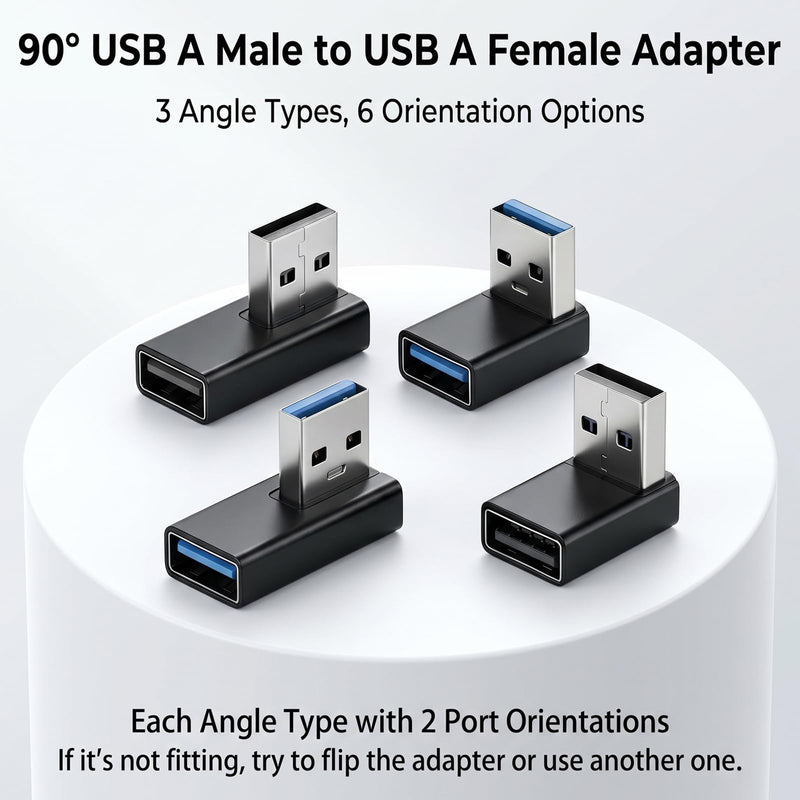 90 Degree USB Adapter USB 90 Degree Adapter | 4 Pack Male to Female Right Angle Adapter-USB Converter for Computer Power Bank Chargers Printer Laptops Disk