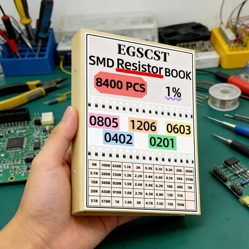 8400PCS 0805+1206+0603+0402+0201 SMD Resistor Kit from 0Ω to 1MΩ 1%, Electronics Component Assortment Sample Book for DIY Project, Electronics Prototyping and Repair