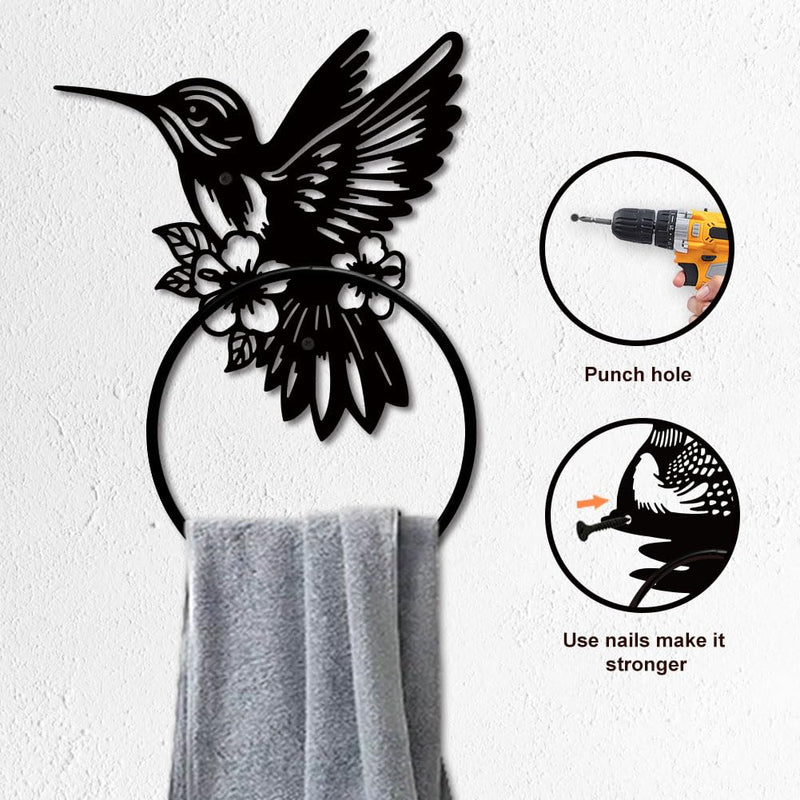 MAYJOYDIY Hummingbird Flower Towel Ring Animal Plant Metal Towel Hanger Bathroom Towel Rack Wall Mounted Bird Flower Leaf Towel Holder for Gift Decoration